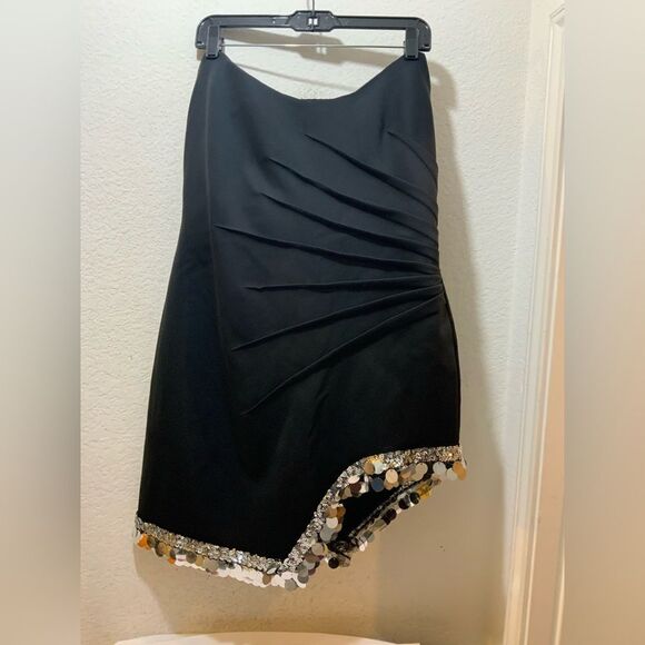 SHO by Tadashi Shoji Mini Cocktail Strapless Spangle Hem Cocktail Dress in Black - Picture 4 of 10